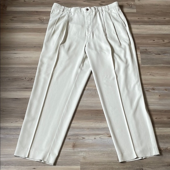 Tommy Bahama Silk Pants Mens 38 Light Beige Straight Leg Pleated - Picture 1 of 8